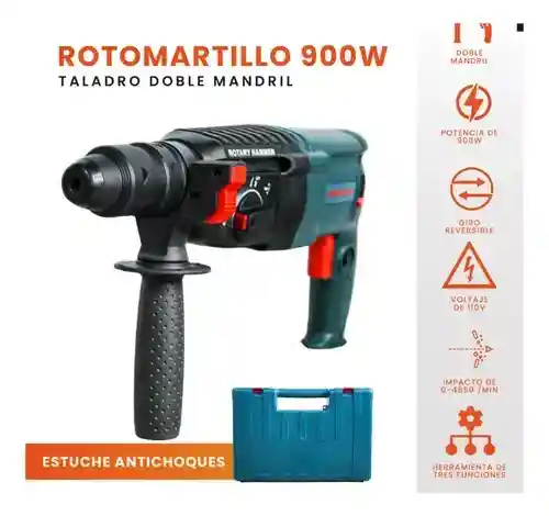 Roto Martillo Hammer Doble Mandril Percutor Taladro Con Estuche Trabajo Pesado 900w