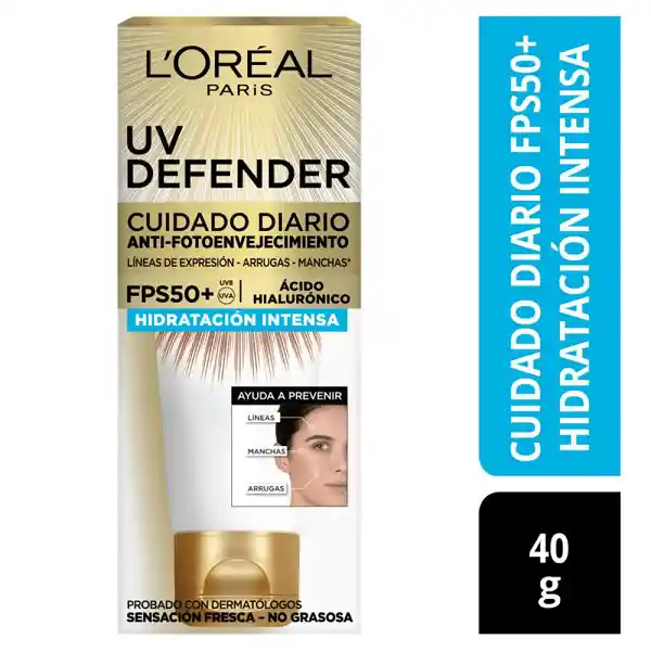 Protector Solar Diario Loreal Paris Uv Defender Hidratación Intensa Fps50+ 40gr