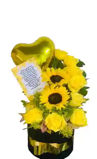 Arreglo Floral Con Rosas Amarillas Y Girasoles (ramo De Flores - Regalo Para Mujer -feliz Cumpleaños - Regalo Sorpresa)