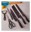 Set De Cuchillos 6 Piezas Kitchen Knife Negro Con Pelador De Papa Innovo Home