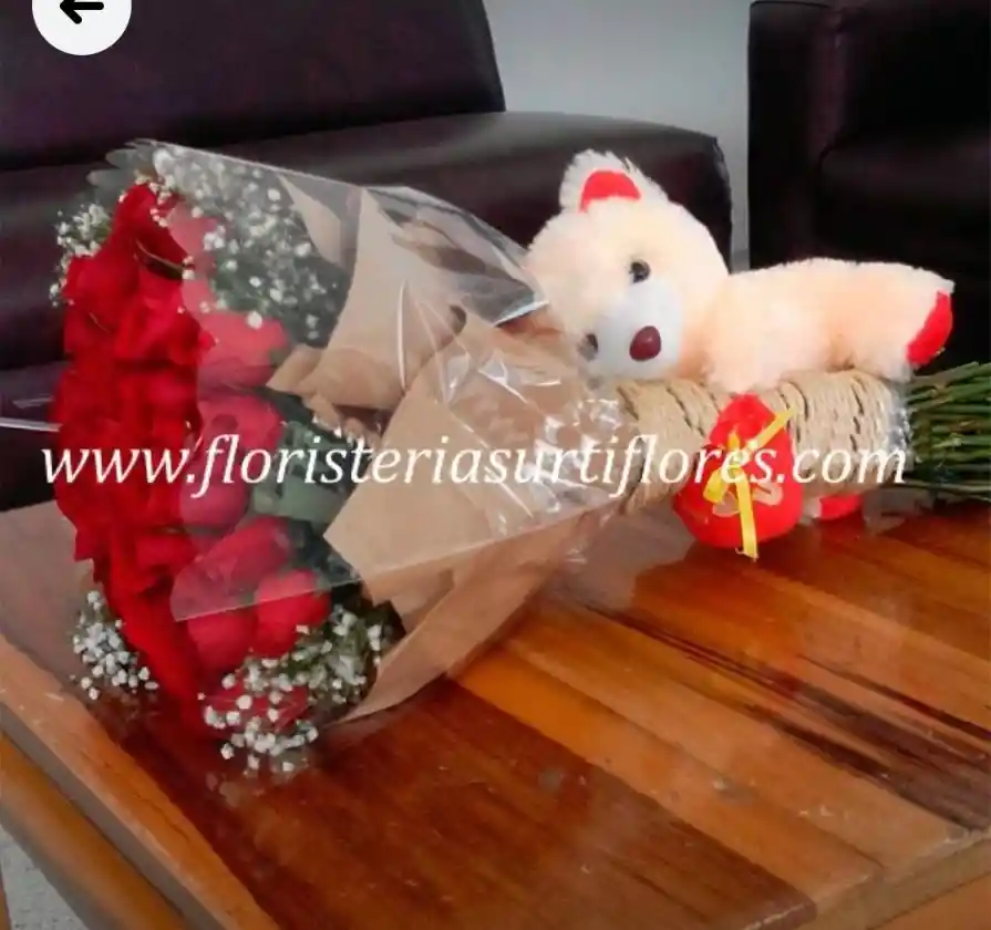 Ramillete De Rosas Con Peluche