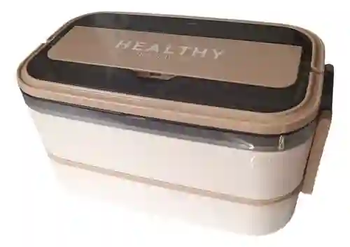 Porta Comidas Lunch Tupper Alimentos 2 Niveles Con Cubiertos Beige Innovo Home