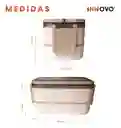 Porta Comidas Lunch Tupper Alimentos 2 Niveles Con Cubiertos Beige Innovo Home