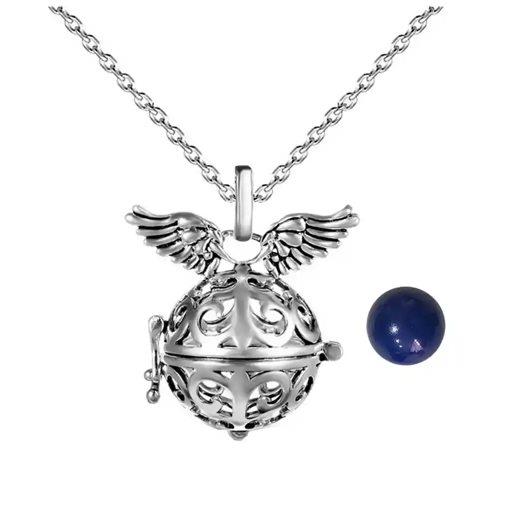 Collar Llamador De Angel Alas Tribal Cascabel + Estuche