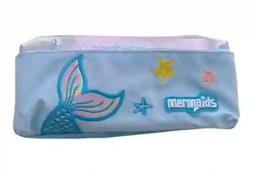 Cartuchera Cola De Sirena Azul Doble Bolsillo