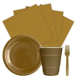 Kit Platos Vasos Servilletas Tenedores Desechables Unicolor Sempertex