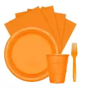 Kit Platos Vasos Servilletas Tenedores Desechables Unicolor Sempertex