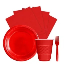 Kit Platos Vasos Servilletas Tenedores Desechables Unicolor Sempertex