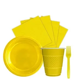 Kit Platos Vasos Servilletas Tenedores Desechables Unicolor Sempertex