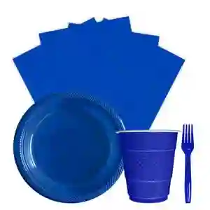 Kit Platos Vasos Servilletas Tenedores Desechables Unicolor Sempertex Color Azul Rey