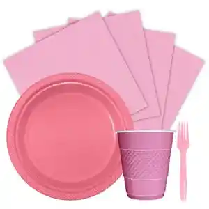 Kit Platos Vasos Servilletas Tenedores Desechables Unicolor Sempertex Color Rosado