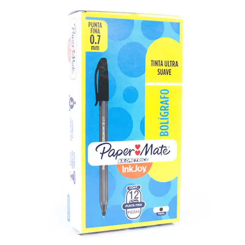 Caja Lapicero Negro Económico X 12und Kilométrico Papermate Punta Fina Tapa