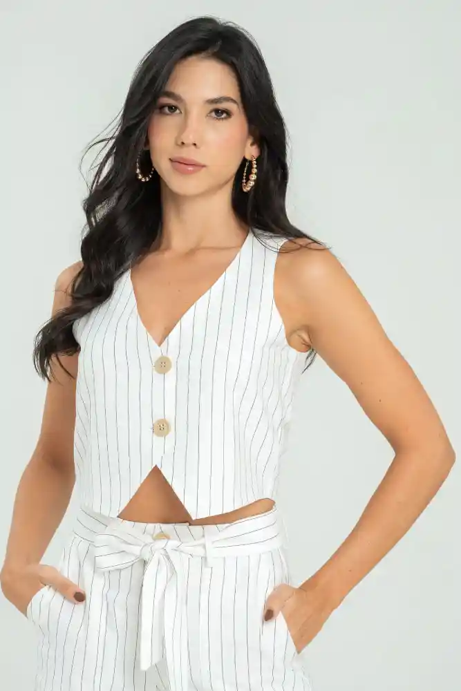 Chaleco Rayas Color Blanco Crudo Talla S
