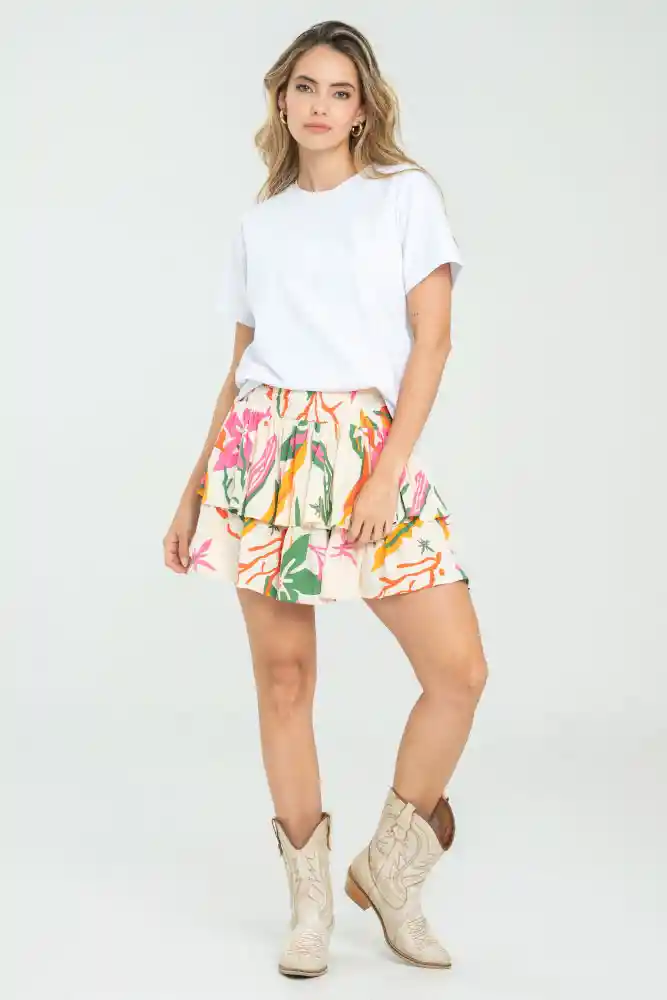 Falda Capas Mini Color Marfil Talla 8