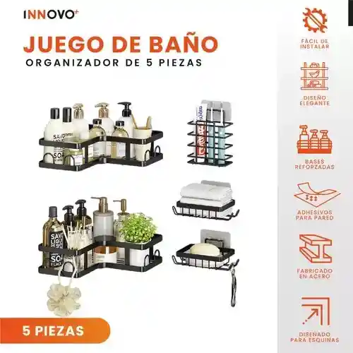 Combo Organizador X5 Piezas De Baño Esquinero + Obsequio Tapete De Baño Peluche Antideslizante