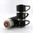 Termo Set Vaso Térmico +3 Tazas De Acero Inoxidable 500ml Negro