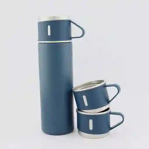 Termo Set Vaso Térmico +3 Tazas De Acero Inoxidable 500ml Azul