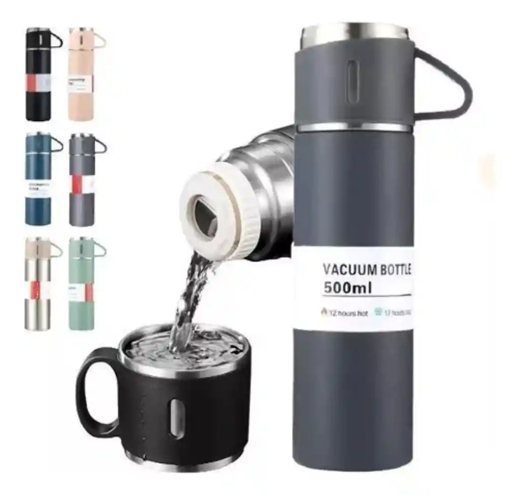 Termo Set Vaso Térmico +3 Tazas De Acero Inoxidable 500ml Azul