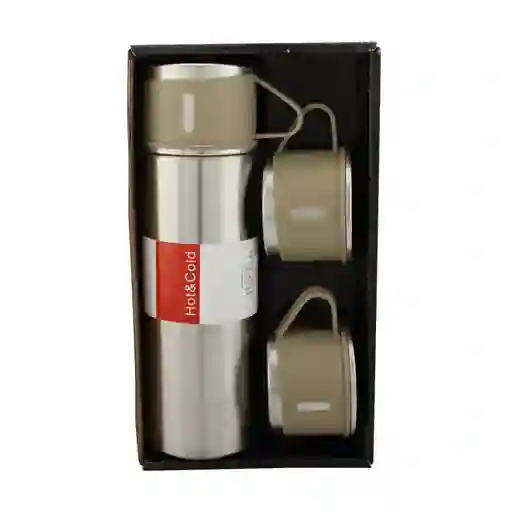 Termo Set Vaso Térmico +3 Tazas De Acero Inoxidable 500ml Plata