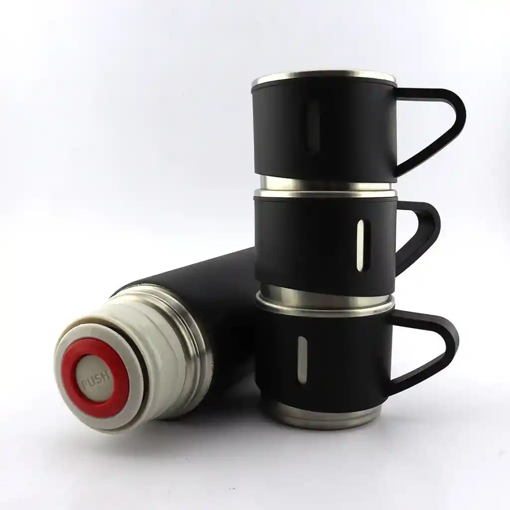Termo Set Vaso Térmico +3 Tazas De Acero Inoxidable 500ml Rosado