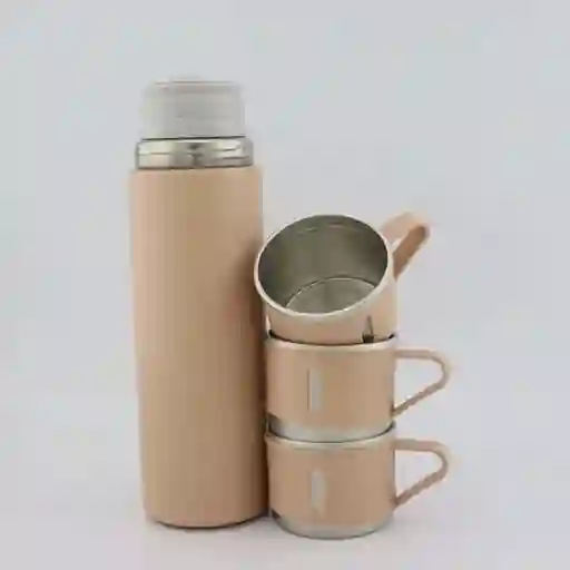 Termo Set Vaso Térmico +3 Tazas De Acero Inoxidable 500ml Rosado