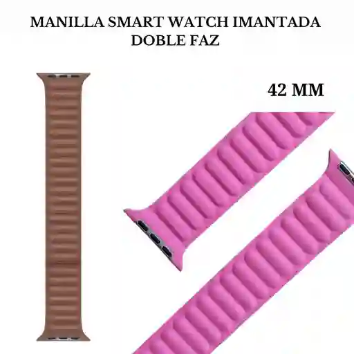 Manilla Correa De Silicona Para Reloj Inteligente Smart Watch 42 Mm Imantada Doble Faz Rosado Café