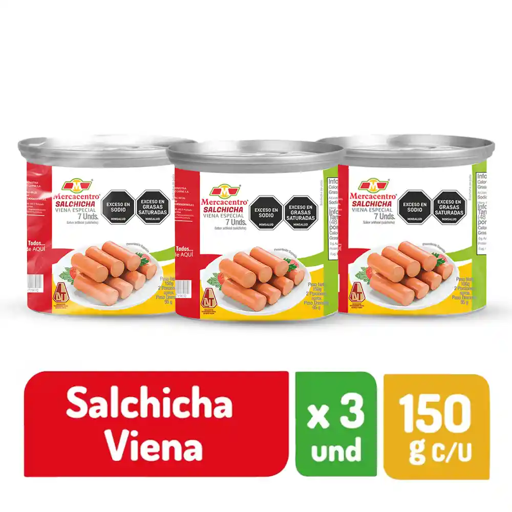 Salchicha Mercacentro Viena 3 X 150 G