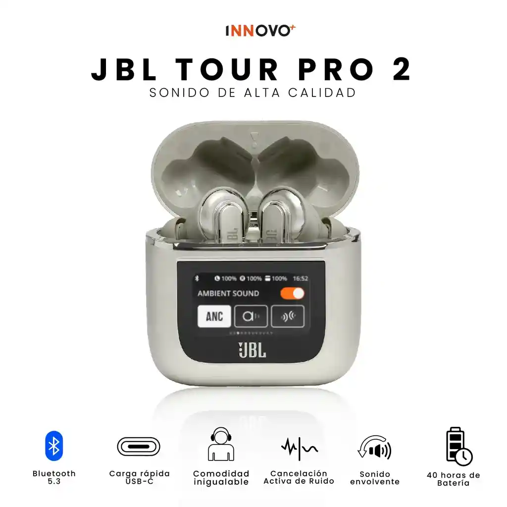 Audífonos Tour Pro 2 Jbl Harman Con Pantalla Táctil Cancelación De Ruido Replic Dorado
