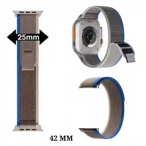 Manilla Correa De Tela Para Reloj Inteligente Smart Watch 42 Mm Gris