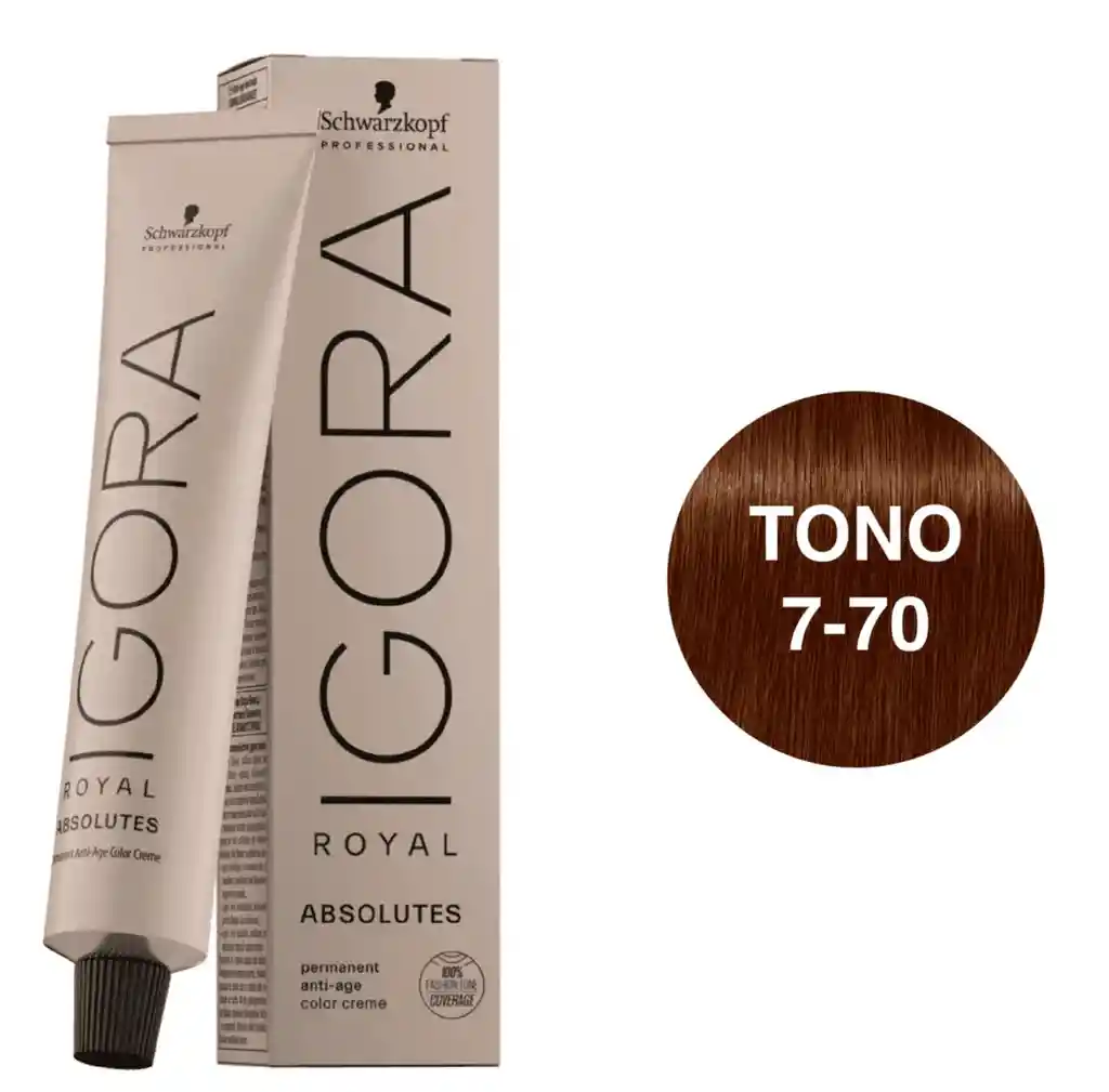 Igora Royal Absolutes Tono 7-70 Rubio Medio Cobrizo Natural 60ml