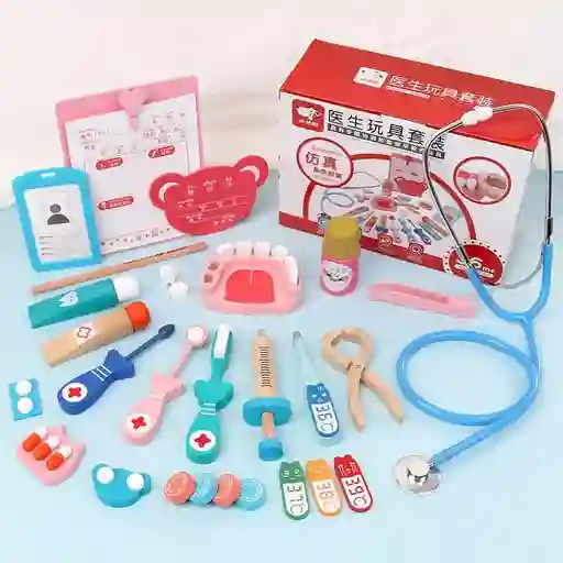 Kit Médico Dentista Madera Juguete Didáctico