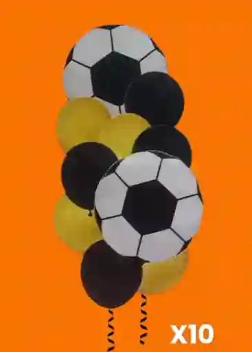 Bouquet X10 Globos Látex Y Balones De Fútbol