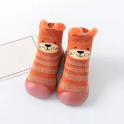 Par De Medias Oso Naranja Con Suela Antideslizante Para Bebés, Divertidos Diseños De Animales, Hechas En Algodón, Ideal Para Los Primeros Pasos - Colorlife