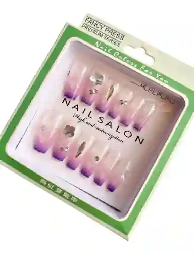 Kit Completo De Uñas Postizas Nail Colors For You Lila Con Pedreria - Uñas Press On Con Adhesivo - Ref 2