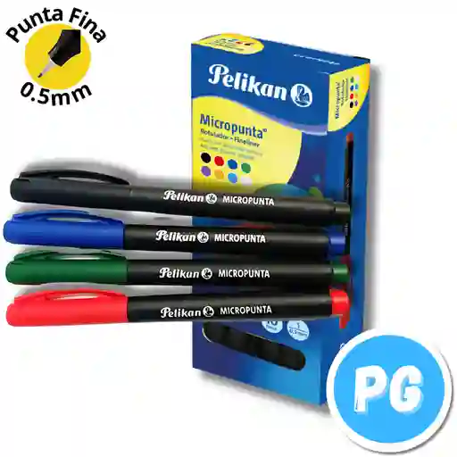 Caja Micropunta Pelikan X10 Unds Surtido 4 Colores (negro, Rojo, Azul Rey Y Verde)