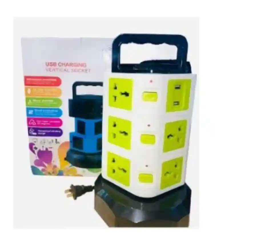 Multitoma Corriente Torre Vertical 3 Niveles 2 Puertos Usb