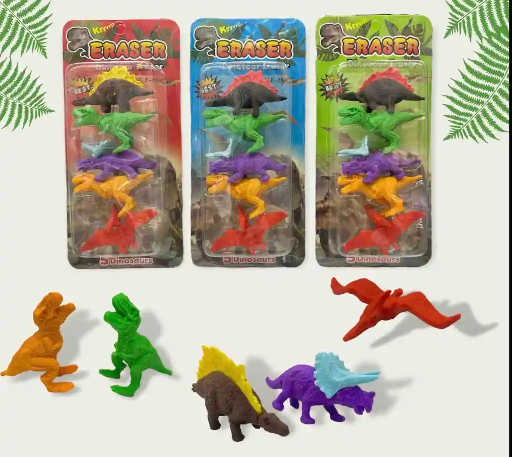 Set De Borradores De Dinosaurios, Papelería Kawaii (x5)