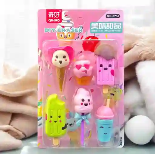Set De Borradores Candy, Papelería Kawaii (x6)