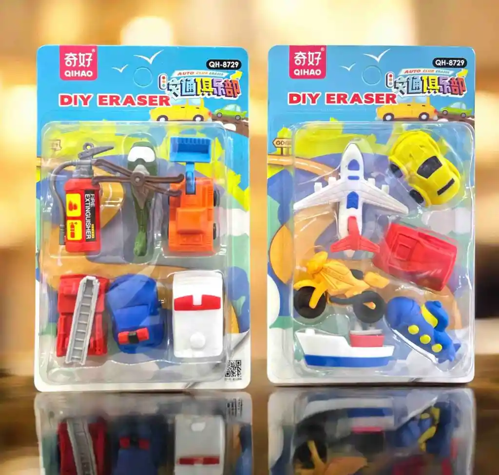 Set De Borradores Carritos (x6) Papelería Kawaii