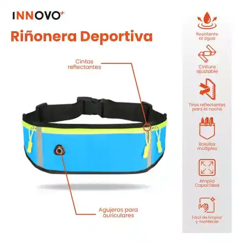 Bolso Canguro Riñonera Deportivo Para Gym Ejercicio Impermeable Azul Innovo Fit