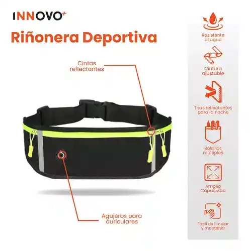Canguro Riñonera Impermeable Deportivo Ejercicio Negro Bolso Innovo Fit