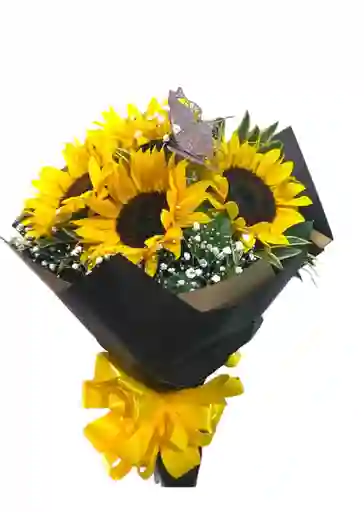 Bouquet De 5 Girasoles En Papel Coreano Negro Una Mariposa