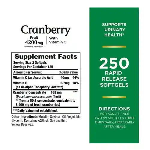 Natures Bounty Cranberry 4200mg Tracto Urinario 250 Capsulas