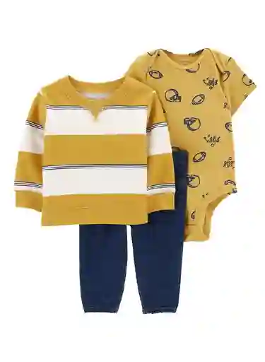 Conjunto 3 Piezas Con Sudadera Lineas Amarillas Logrado- 9 Meses