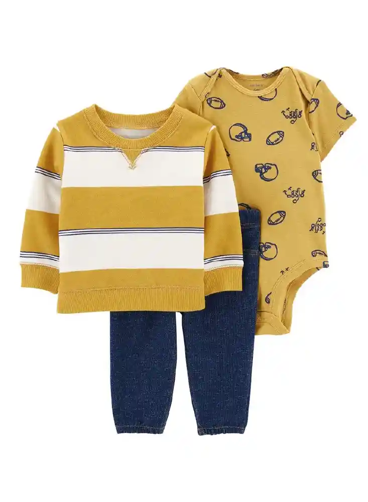 Conjunto 3 Piezas Con Sudadera Lineas Amarillas Logrado- 9 Meses