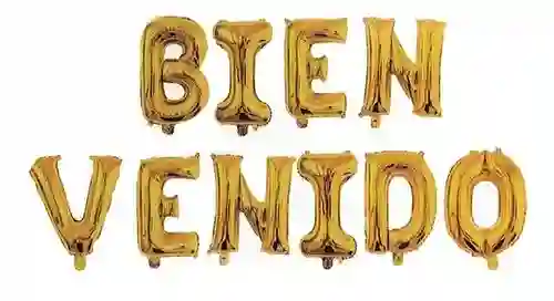 Letrero Globos Bombas Dorado Bienvenido Metalizado