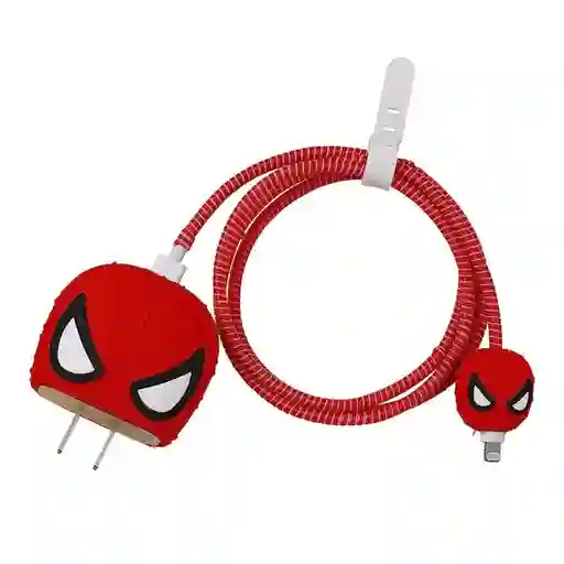 Kit Completo Protector De Cable + Protector De Cargador Iphone 18w/20w. Modelo: Spiderman