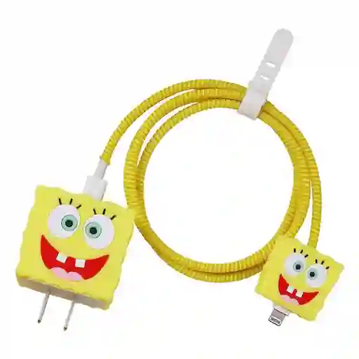 Kit Completo Protector De Cable + Protector De Cargador Iphone 18w/20w. Modelo: Bob Sponja