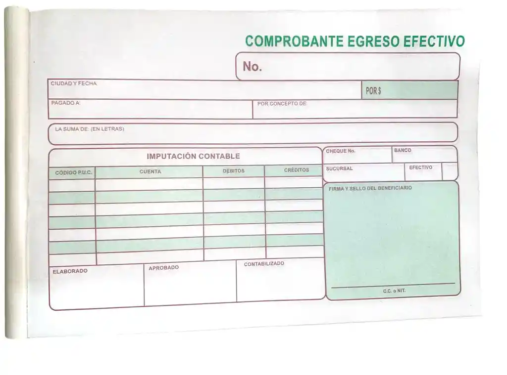 Comprobante De Egreso Efectivo X 70 Hojas	