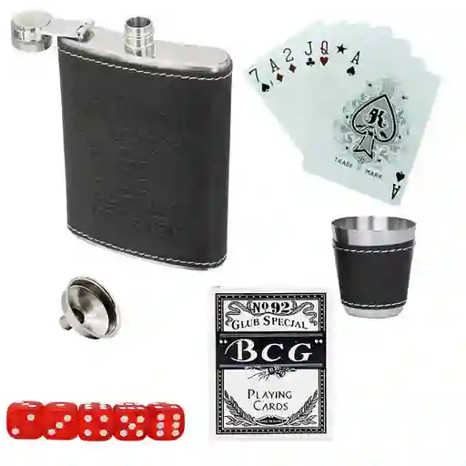 Licorera Whizkera Acero Inox 9oz Jack Daniels +cartas +dados